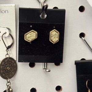 Gold Hexagon Pavé Stud Earrings - Women Jewelry